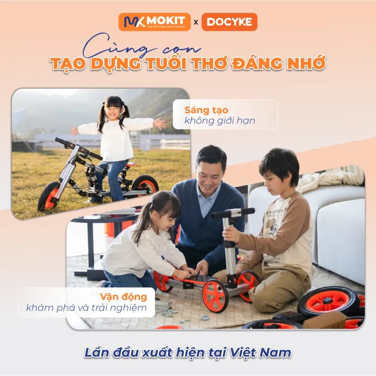 bé lắp ráp robot cơ khí MOKIT cùng ba